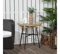 Outsunny Rattan Side Table With Round Pe Rattan And Tempered Glass Table Top In Beige Beige