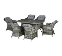 Outsunny Round PE Rattan Garden Dining Set for 6 with Seat and Back Cushions