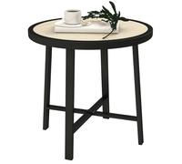 Outsunny Round Small Garden Table, 50.5cm Outdoor Side Table with SPC Tabletop, Metal Frame and Anti-slip Foot Pads for Garden, Balcony, Nature Wood Finish Natural Wood Finish