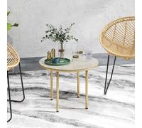 Outsunny Round Small Garden Table With Faux Marble Glass Top, Beige Beige