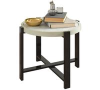 Outsunny Round Small Garden Table with Faux Marble Glass Top, Light Grey