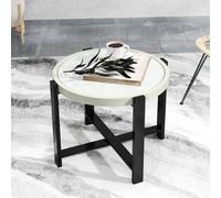 Outsunny Round Small Garden Table With Faux Marble Glass Top, Light Grey Light Grey