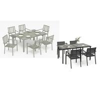 Outsunny Rustic Garden Sets: Outsunny 7-Piece Galvanised Steel Garden Dining Set with Parasol Hole in Light Grey