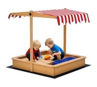 Outsunny Kids Wooden Sandbox Sand Pit Height Adjustable With Canopy Basins In Yellow Yellow