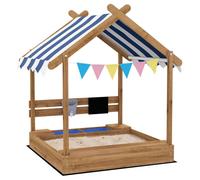 Outsunny Sand Pit with Canopy, Blackboard, Toys, Sink, Seats, Flags for Kids