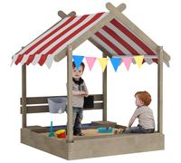 Outsunny Sand Pit with Canopy - Blackboard - Toys - Sink - Seats - Flags for Kids | TJ Hughes Black