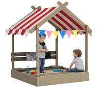Outsunny Sand Pit Wooden Sandpit Kids Sandbox House Ages 3-7 Years Grey | Outdoors, Gardens, Canopy, Liner, Blackboard, Sink, Seats, Flags