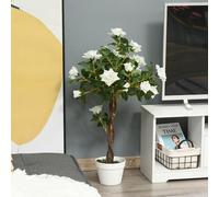 Outsunny Set of 1/2 90cm Artificial Rose Tree, Fake Decorative Plant - White and Green - 90 - Set of 1