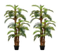 Outsunny Set of 2 150cm/5FT Artificial Tropical Fern Tree Decorative Plant with Nursery Pot, Fake Plant for Indoor Outdoor Decor