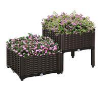OUTSUNNY Elevated Flower Bed Vegetable Herb Planter Plastic in Brown Outsunny Brown