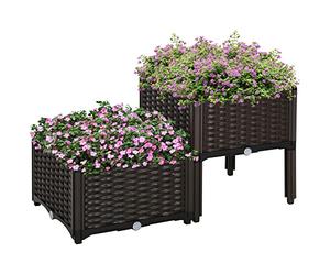 Outsunny Set of 2 26L Garden Raised Bed Elevated Patio Planter Box, Brown