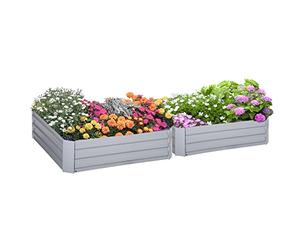 Outsunny Set of 2 291L Raised Garden Bed, 100 x 100 x 30 cm, Grey