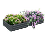 Outsunny Set of 2 291L Raised Garden Bed, Elevated Planter Box with Galvanised Steel Frame for Growing Flowers, Herbs, 100 x 100 x 30 cm, Dark Grey Dark Grey
