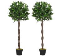 Outsunny Set Of 2 3Ft/4Ft Artificial Bay Laurel Topiary Fake Tree W/ Pot Indoor Outdoor In Green Green