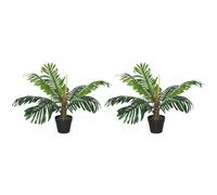 Outsunny Set of 2 60cm Artificial Palm Tree Decorative Plant 8 Leaves with Nursery Pot, Fake Tropical Tree for Indoor Outdoor Decor, Green
