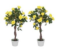 Outsunny Set of 2 90cm/3FT Artificial Rose Tree, Fake Decorative Plant with Pot, UV-Resistant Faux Tree for Outdoor Indoor Home Office Decor, Yellow