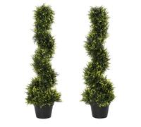 Outsunny Set Of 2 90cm/3FT Artificial Spiral Topiary Trees w/ Pot Fake Plant Green