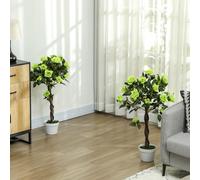 Outsunny Set of 2 90cm Artificial Rose Tree, Fake Decorative Plant, Green, Green