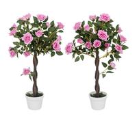 Outsunny Set Of 2 90Cm Artificial Rose Tree, Fake Decorative Plant In Purple Purple