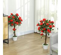 OUTSUNNY Set of 2 90cm Artificial Rose Tree, Fake Decorative Plant in Red Outsunny Red