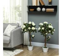 Outsunny Set Of 2 90Cm Artificial Rose Tree, Fake Decorative Plant In White White