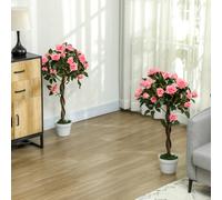 Outsunny Set of 2 90cm Artificial Rose Tree, Fake Decorative Plant, Pink