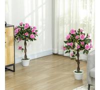 Outsunny Set of 1/2 90cm Artificial Rose Tree, Fake Decorative Plant - Purple and Green - 90 - Set of 2