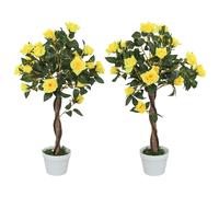 Outsunny Set of 2 90cm/3FT Artificial Rose Tree, Fake Decorative Plant with Pot, Indoor Faux Decoration Home Office Decor, Yellow