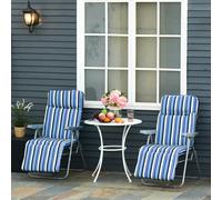 Outsunny Set of 2 Adjustable Foldable Garden Sun Loungers – Reclining – Blue & White