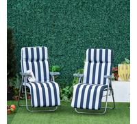 Outsunny Set Of 2 Adjustable Sun Lounger Recliner Reclining Seat In Blue Blue