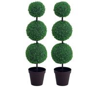 Outsunny Set of 2 Artificial Boxwood Ball Topiary Trees Potted Decorative Plant Indoor Décor (112cm)