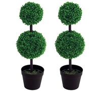 Outsunny Set of 2 Artificial Boxwood Ball Topiary Trees Potted Decorative Plant Indoor Décor (67cm)