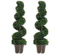 Outsunny Set of 2 Artificial Trees, Artificial Boxwood Spiral Topiary Trees Potted Decorative Plant Indoor Décor 120cm