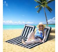 Outsunny Set Of 2 Beach Mat Seat Adjustable Back Metal Frame Fabric Cover Foldable w/ Bag