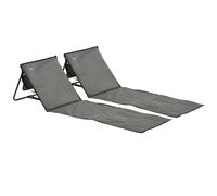 Outsunny Set of 2 Foldable Garden Beach Chair Mat, Outdoor Sun Lounger Seats with Adjustable Back, Magazine Pocket, Carry Bag