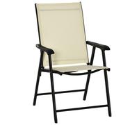 Outsunny Set Of 2 Foldable Metal Garden Chairs Outdoor Patio Park Dining Seat Yard Furniture Beige