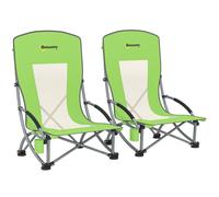 Outsunny Set of 2 Folding Beach Chair, Camping Chair with Carry Bag, Green, Green