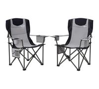 Outsunny Set of 2 Folding Camping Chairs, Padded Camping Chairs with Adjustable Armrests, Portable & Lightweight Folding Camp Chair with Cooler Bag, Cup Holder and Side Pockets, Grey Grey