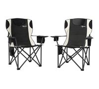 Outsunny Set of 2 Folding Camping Chairs, Padded Camping Chairs with Adjustable Armrests, Portable & Lightweight Folding Camp Chair with Cooler Bag, Cup Holder and Side Pockets, Black Black