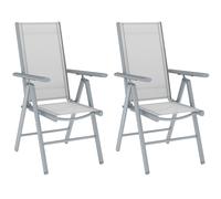 Outsunny Set of 2 Folding Chair, Aluminium Frame Outdoor Camping Chairs with Breathable Back and Seat, Armrests for Patio Deck Balcony, Light Grey