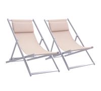 Outsunny Set of 2 Folding Garden Beach Aluminium Frame Deck Chairs Deckchairs Seaside Folding Garden Patio Lounger, Beige Beige