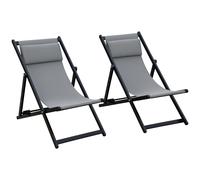 Outsunny Set of 2 Folding Garden Beach Aluminium Frame Deck Chairs Deckchairs Seaside Folding Garden Patio Lounger, Grey Grey