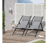 Outsunny 2Pcs Texteline Chaise Lounge Recliner Chair Adjust Lounger Patio Grey