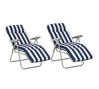 Outsunny Set of 2 Folding Sun Lounger Recliner Chairs Daybed Cushion Blue White