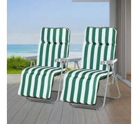 Outsunny Set Of 2 Folding Sun Lounger Recliner Chairs Daybed Cushion Green White