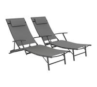 Outsunny Set of 2 Folding Sun Loungers for Garden, 4 Positions Adjustable Outdoor Chaise Lounge Chairs with Armrests, Pillows, Steel Frame, Sunbed Recliners for Patio, Beach and Poolside, Grey Grey