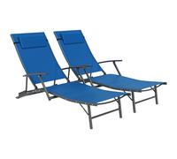 Outsunny Set of 2 Folding Sun Loungers for Garden, 4 Positions Adjustable Outdoor Chaise Lounge Chairs with Armrests, Pillows, Blue