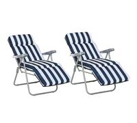 OUTSUNNY Set of 2 Adjustable Sun Lounger Recliner Reclining Seat in Blue Outsunny Blue