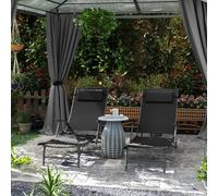 Outsunny Set of 2 Garden Sun Loungers, Folding Chaise Lounge Chairs, Black - Black - Texteline - 64W x 154D x 87H cm