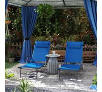 Outsunny Set of 2 Blue Folding Sun Loungers (84G-632V70BU) - 4-Position Back, Texteline Mesh Seats, Powder-Coated Steel Frames